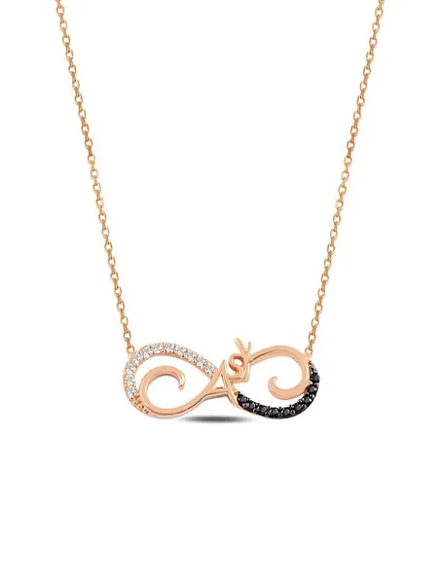 Zirkon Taşlı Rose Aşk Yazılı Model 1 Sonsuzluk Kadın Gümüş Kolye GKLASKSNSZ1-ROS