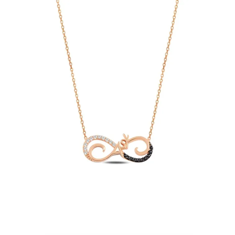 Zirkon Taşlı Rose Aşk Yazılı Model 1 Sonsuzluk Kadın Gümüş Kolye GKLASKSNSZ1-ROS