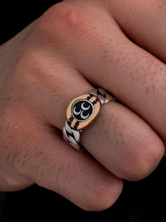 Erkek Gümüş Yüzük - Üç Hilal Ülkücü İnce Kibar Erkek Yüzüğü