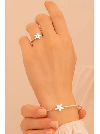 Kadın Gümüş Set - El İşçiliği Gümüş Yıldız Motifli Zirkon Taşlı Kadın Set