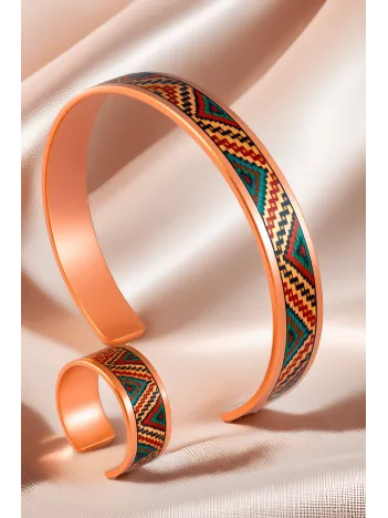 Kadın Bakır Bileklik Yüzük Set - Kira Model Özel Baskı Metal Kutu Ve Kuvars Taşı