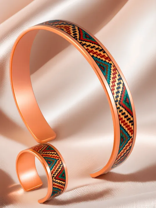 Kadın Bakır Bileklik Yüzük Set - Kira Model Özel Baskı Metal Kutu Ve Kuvars Taşı