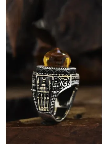 İslam Usta Tasarımı Bal Kubbe Model Gümüş Erkek Yüzük GYZISLMSTM5-GMS