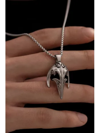 Erkek Kolye - Kuzgun Kafası Model Erkek Çelik Kolye - 316 L Paslanmaz Çelik