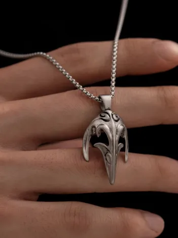 Erkek Kolye - Kuzgun Kafası Model Erkek Çelik Kolye - 316 L Paslanmaz Çelik