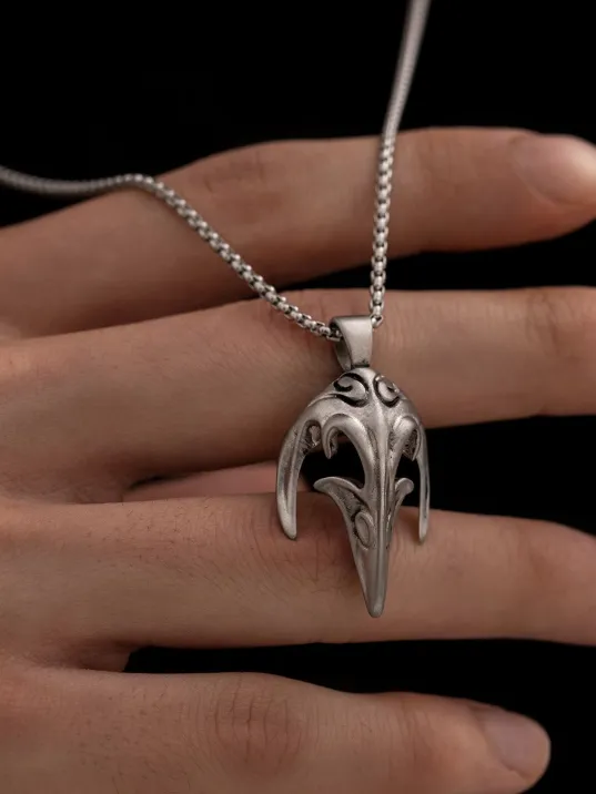 Erkek Kolye - Kuzgun Kafası Model Erkek Çelik Kolye - 316 L Paslanmaz Çelik