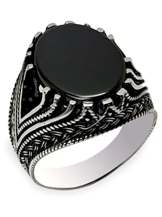 Erkek Gümüş Yüzük Siyah Oniks Taşlı