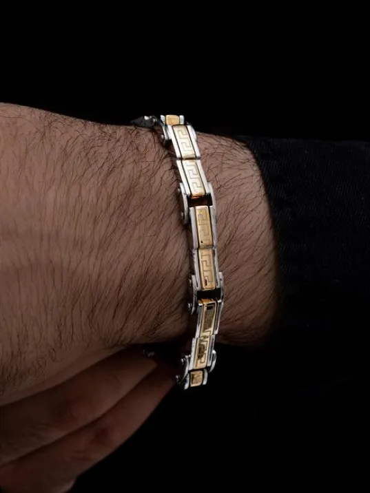 Grek Basamaklı Çelik Sarı Erkek Bileklik Künye CBLALTGREK1 Grek Basamaklı Çelik Sarı Erkek Bileklik Künye CBLALTGREK1