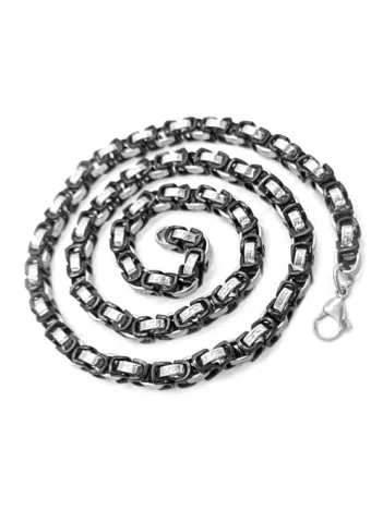 Erkek Çelik Siyah Beyaz Zincir Kolye Çift Renk Grek Motif CKLSYHZNR01