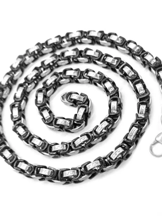 Erkek Çelik Siyah Beyaz Zincir Kolye Çift Renk Grek Motif CKLSYHZNR01