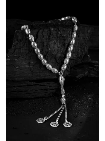 Erkek Tesbih - Şahika Oksitli 925 Ayar Gümüş Erkek Tespih Orta Boy 28gr