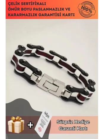 Bisiklet Motosiklet Zinciri Erkek Bayan Çelik Bileklik Siyah Beyaz Bordo
