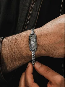 Erkek Gümüş Bileklik - Çift Selçuklu Kartalı İşlemeli Oksitli Gurmet Model 925 Ayar Erkek Bileklik