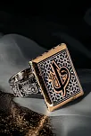 Erkek Vav Elif İşlemeli Yanı Damla Motifli Dikdörtgen Model 925 Ayar Gümüş Yüzük