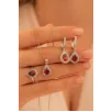 Kadın Gümüş Set - Mekik Model Yakut Taşlı Zirkon Süslemeli Rodyumlu Kadın Set Kadın Gümüş Set - Mekik Model Yakut Taşlı Zirkon Süslemeli Rodyumlu Kadın Set