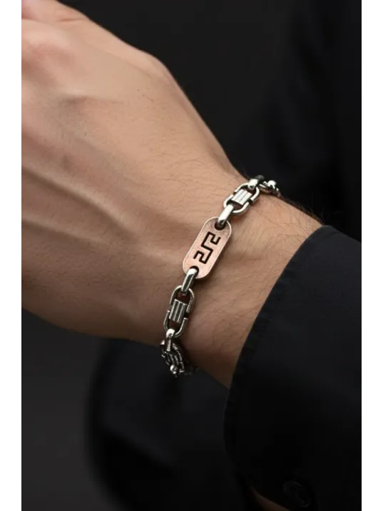 Erkek Çelik Bileklik - Vendetta Model Grek Desenli Kalın Tasarım Kararmaz Paslanmaz Çelik Bileklik