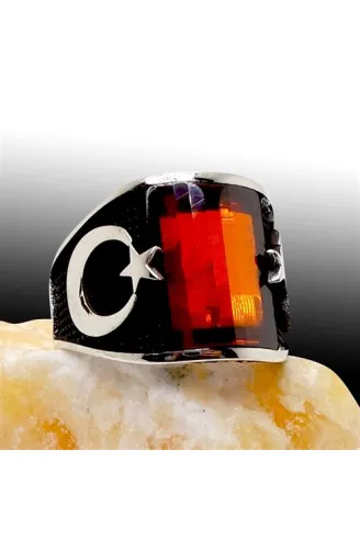 Ay Yıldız Erkek Gümüş Yüzük 3 Farklı Renk Seçeneği