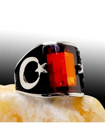 Ay Yıldız Erkek Gümüş Yüzük 3 Farklı Renk Seçeneği