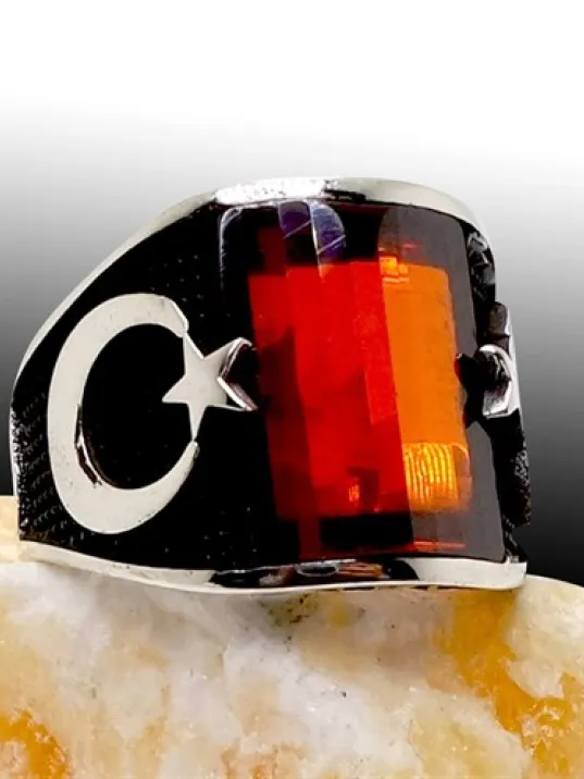 Ay Yıldız Erkek Gümüş Yüzük 3 Farklı Renk Seçeneği