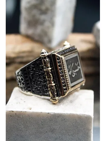 Hasbiallah (Allah Bana Yeter) Model 2 Yazılı Özel Seri 925 Ayar Gümüş Erkek Yüzük