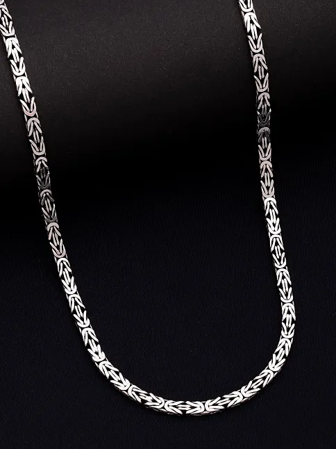 Erkek Gümüş Kolye - 4.5mm Dikdörtgen Kesim Yassı Kral Gümüş Kolye