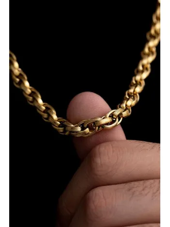 Erkek Çelik Kolye - Sarmal Model Çelik Kolye - 22 Ayar Gerçek Altın Kaplama