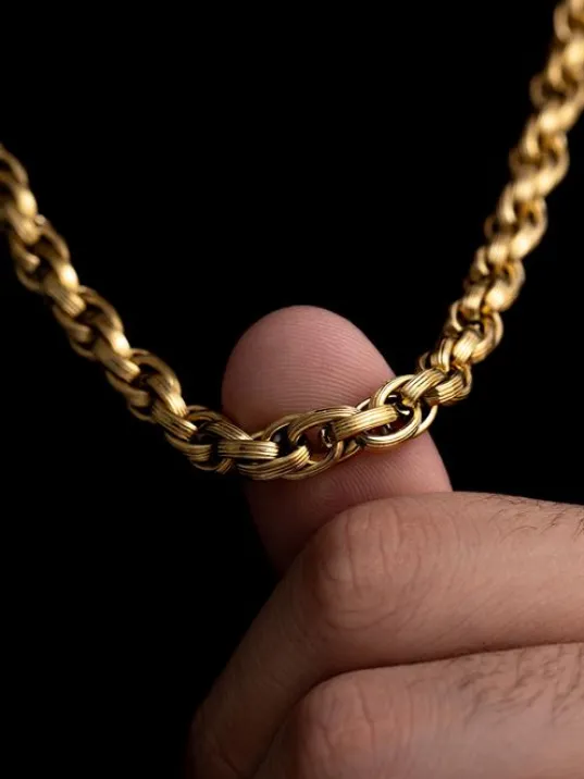 Erkek Çelik Kolye - Sarmal Model Çelik Kolye - 22 Ayar Gerçek Altın Kaplama