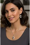 Kadın Gümüş Kolye Küpe Set - Oval Model Zultanit Taşlı Gümüş Set