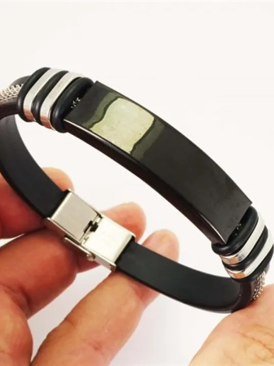 Kişiye Özel İsimli  Siyah Model Erkek Çelik Bileklik Künye