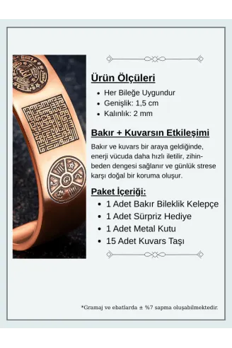 Bakır Bileklik Silinmez Zırh Koruma Dualı Celcelutiye Metal Kutu Doğal Taşlar Kadın Erkek Bilezik