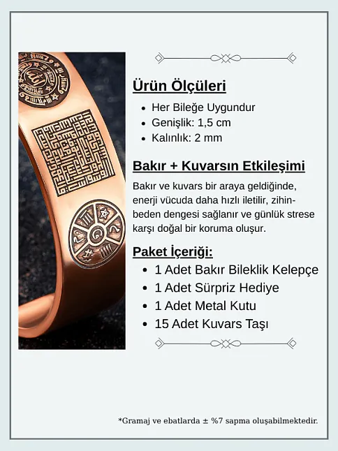 Bakır Bileklik Silinmez Zırh Koruma Dualı Celcelutiye Metal Kutu Doğal Taşlar Kadın Erkek Bilezik
