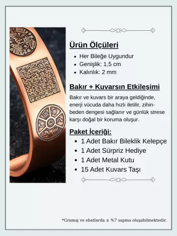 Bakır Bileklik Silinmez Zırh Koruma Dualı Celcelutiye Metal Kutu Doğal Taşlar Kadın Erkek Bilezik