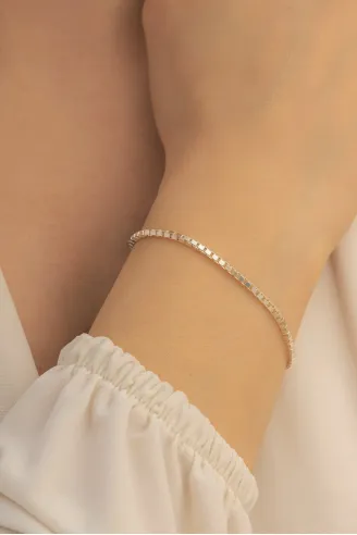 Kadın Gümüş Bileklik - 925 Ayar Küp Zincir Gümüş Bileklik 2mm