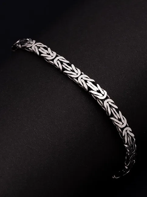 Erkek Gümüş Bileklik - 4.5mm Dikdörtgen Kesim Yassı Kral Gümüş Bileklik