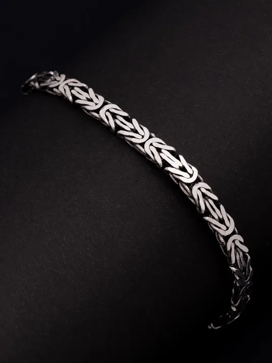 Erkek Gümüş Bileklik - 4.5mm Dikdörtgen Kesim Yassı Kral Gümüş Bileklik Erkek Gümüş Bileklik - 4.5mm Dikdörtgen Kesim Yassı Kral Gümüş Bileklik