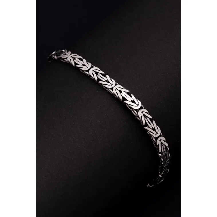 Erkek Gümüş Bileklik - 4.5mm Dikdörtgen Kesim Yassı Kral Gümüş Bileklik Erkek Gümüş Bileklik - 4.5mm Dikdörtgen Kesim Yassı Kral Gümüş Bileklik