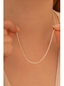 Kadın Gümüş Kolye - 1.6mm Beyaz Tilki Kuyruğu Zincir Gümüş Kadın Kolye