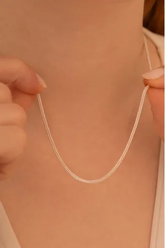 Kadın Gümüş Kolye - 1.6mm Beyaz Tilki Kuyruğu Zincir Gümüş Kadın Kolye