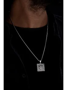 Erkek Gümüş Kolye - Allah Yazılı Erkek Gümüş Kolye Zincir Büyük Boy