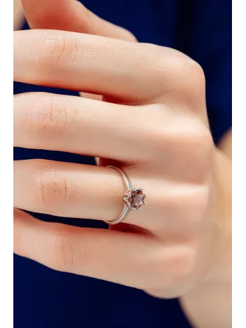 Kadın Gümüş Yüzük - Zultanit Taşlı Tektaş Gümüş Yüzük