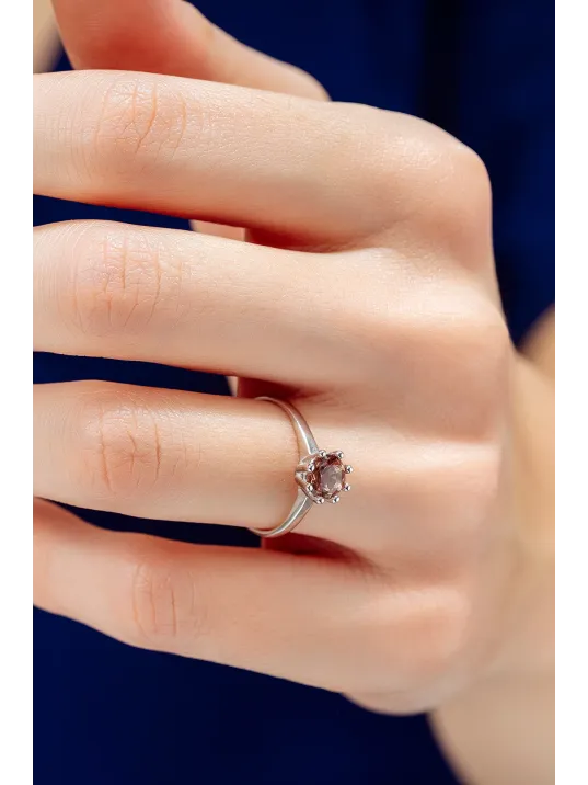 Kadın Gümüş Yüzük - Zultanit Taşlı Tektaş Gümüş Yüzük