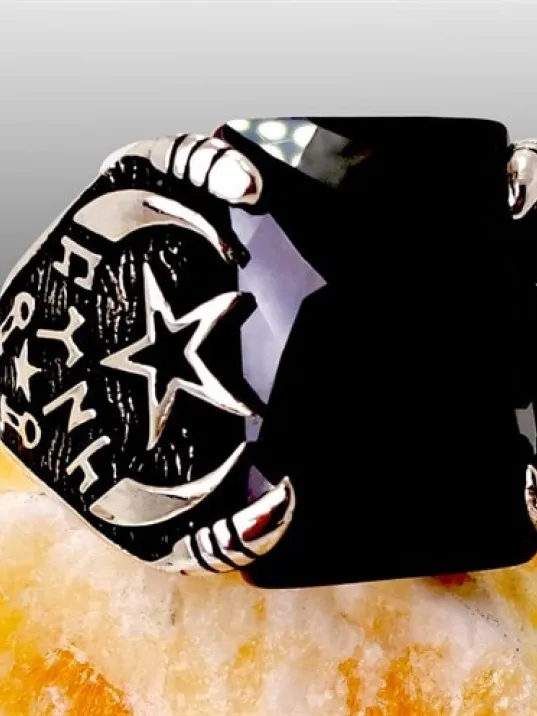 Ay Yıldızlı Ve Türk Yazılı Zirkon Taşlı Erkek Gümüş Yüzük