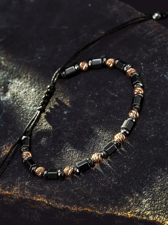 Kadın Erkek Gümüş Bileklik - Hematit Taşlı Gümüş Detaylı İnce Kibar Erkek Kadın Bileklik