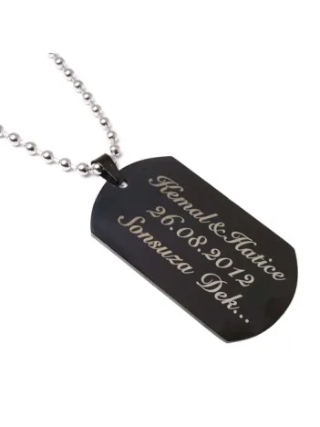 Siyah Asker Künyesi Kolyesi Paslanmaz Erkek Çelik Kolye Top Zincirli