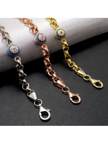 Nazar Boncuklu Bayan Gümüş Bileklik 3 Renk Seçeneği-Sarı