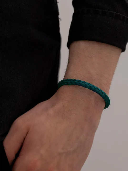 Erkek Çelik Bileklik - Mavi Hasır Modern Örgü Tasarım Erkek Bileklik