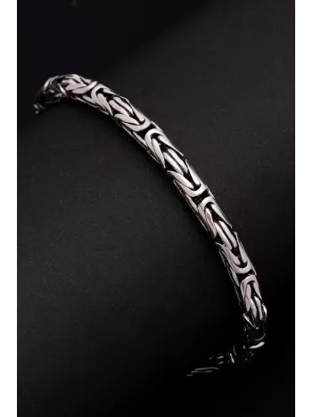 6 mm Özel Kilit Tasarımlı Yuvarlak Kesim Kral Model Erkek Gümüş Bileklik