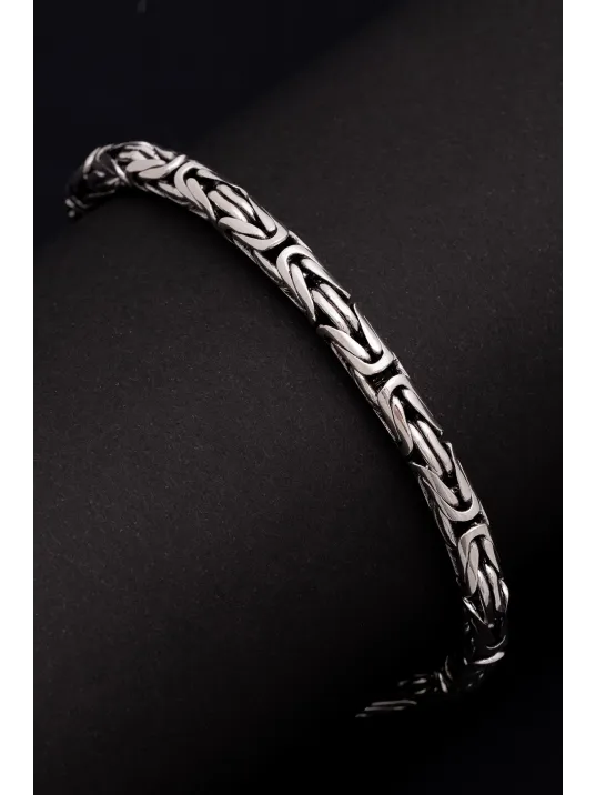 6 mm Özel Kilit Tasarımlı Yuvarlak Kesim Kral Model Erkek Gümüş Bileklik