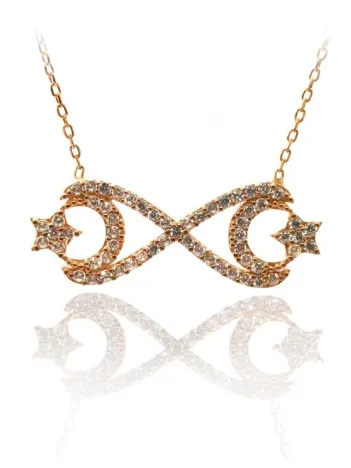 Kadın Gümüş Kolye - Rose Altın Kaplama Ayyıldız Temalı Sonsuzluk Gümüş Kolye