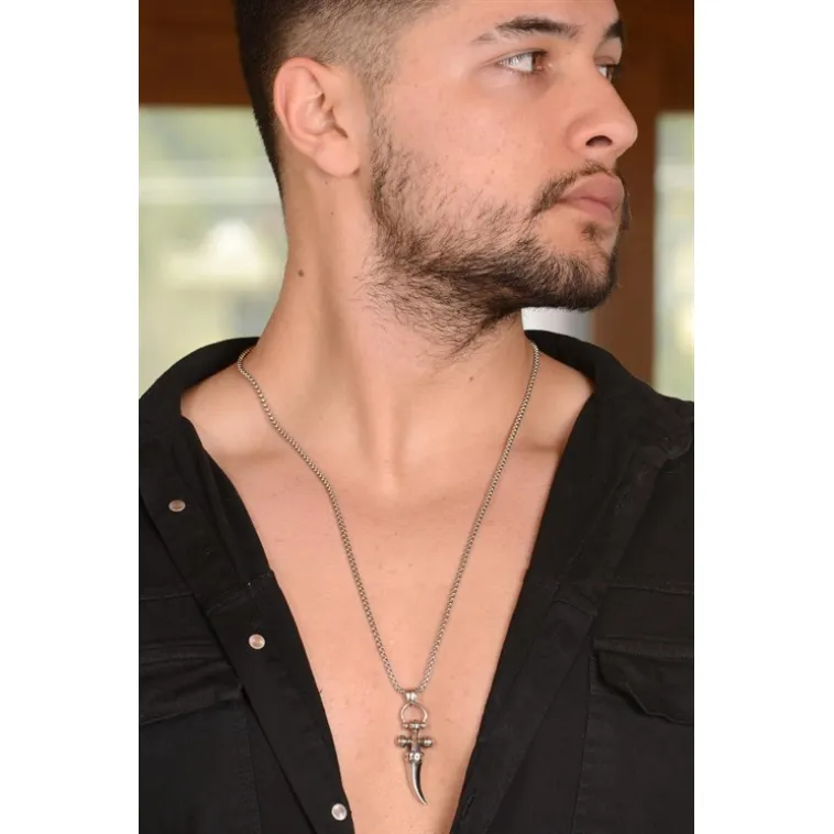 Haç Motifli Kılıç Çelik Erkek Kolye Zincir Cklhcklckl1-gms Haç Motifli Kılıç Çelik Erkek Kolye Zincir Cklhcklckl1-gms